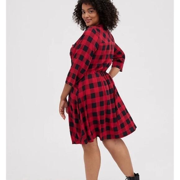 Torrid Red Plaid Button Front Shirt Dress Sz.3 - Picture 3 of 14